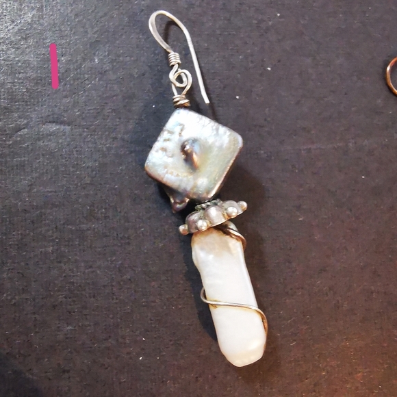 Lot of 3 Singleton Earrings Abalone Baroque Pearl Sterling Aurora Borealis - Picture 3 of 17